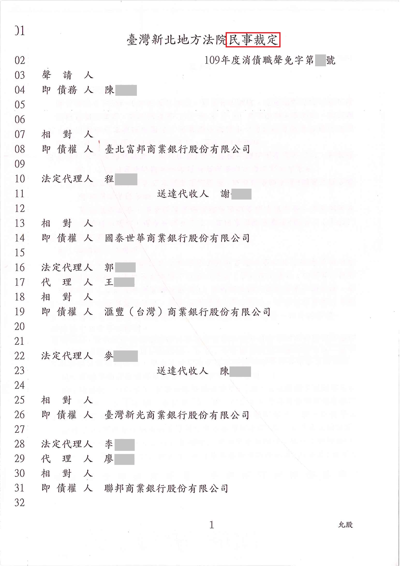 清算程序|法院清算程序|銀行強制扣薪|新北地院債務清算成功案例，總債務金額約466萬，完全免責