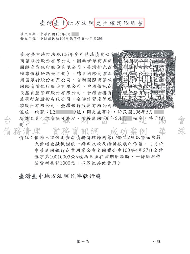 更生程序|更生條件|更生協商|台中地院債務更生成功，總債務754萬僅還款約65萬