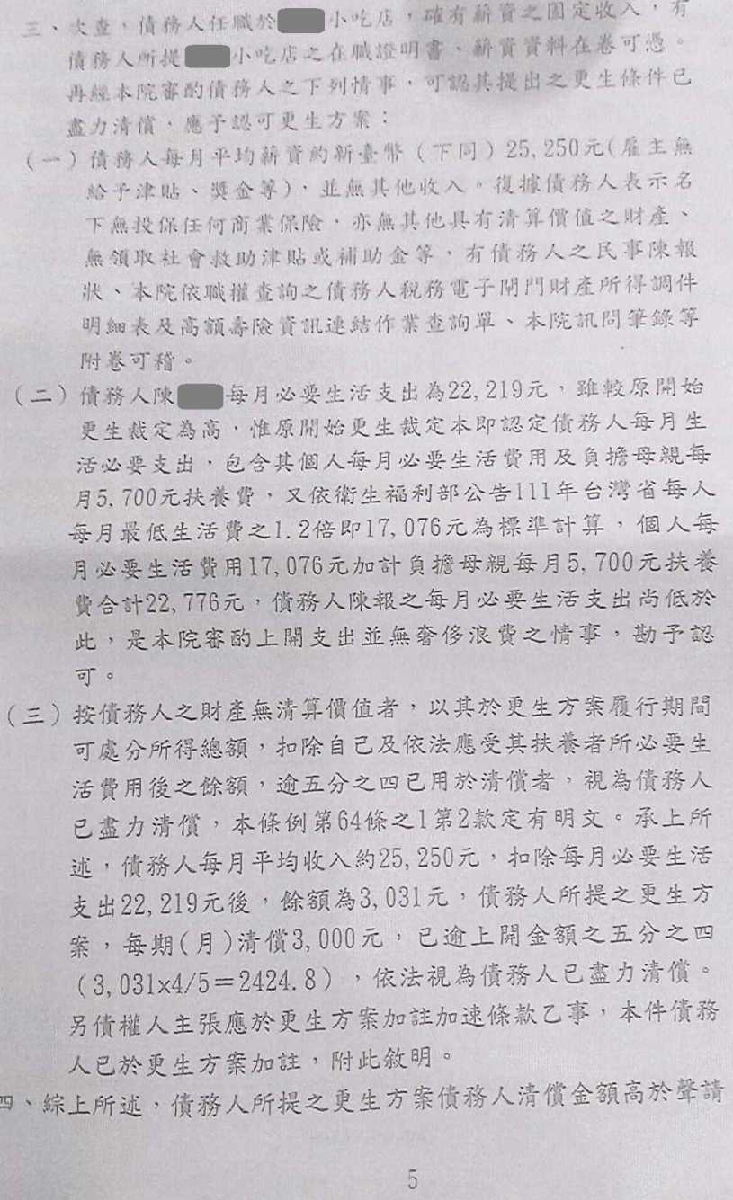 更生條件|法院更生|債務更生|新竹地院債務更生成功核准，總債務約380萬，僅償還約21萬