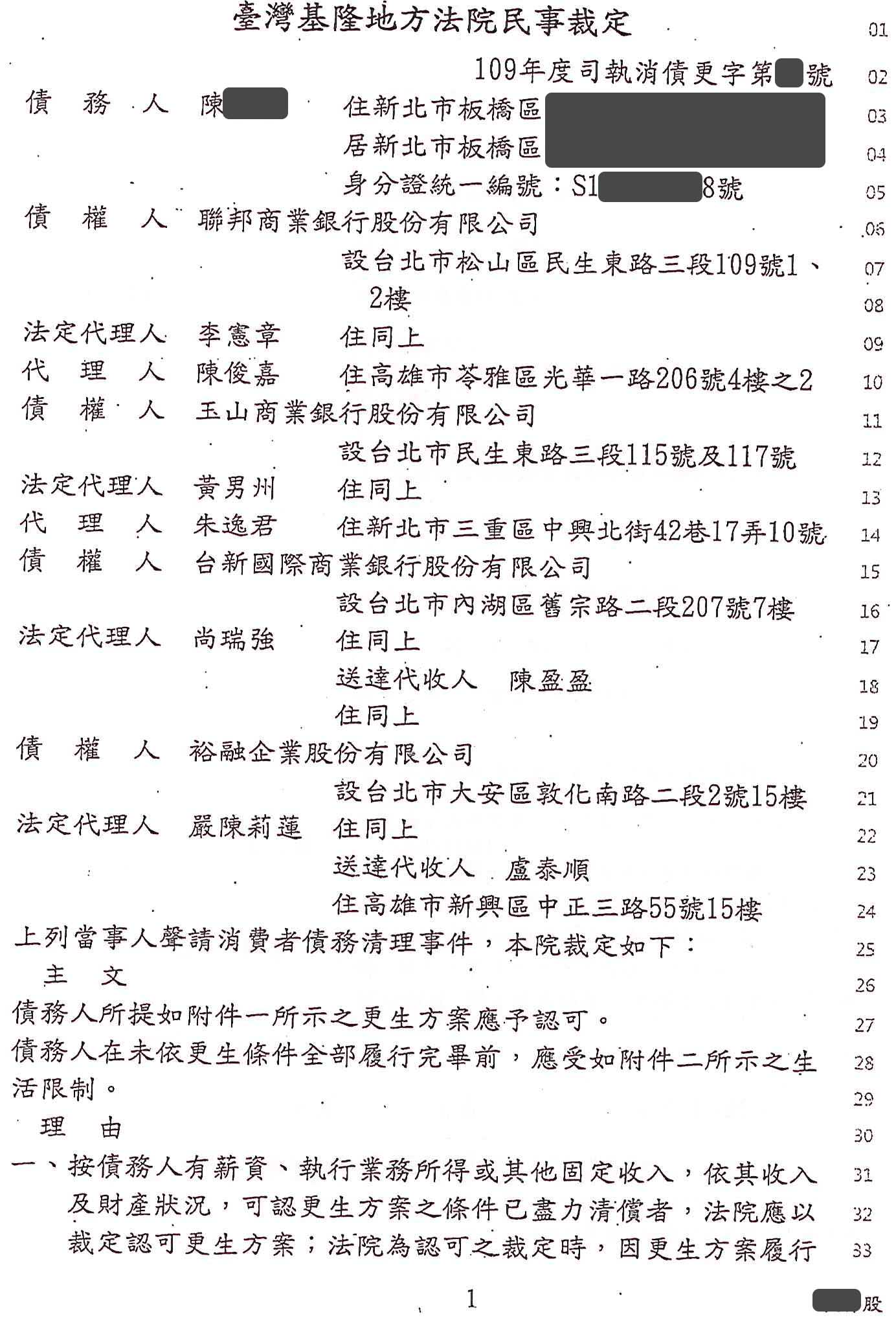 更生條件|法院更生|債務更生|基隆地院債務更生成功核准，總債務約199萬，僅償還約36萬