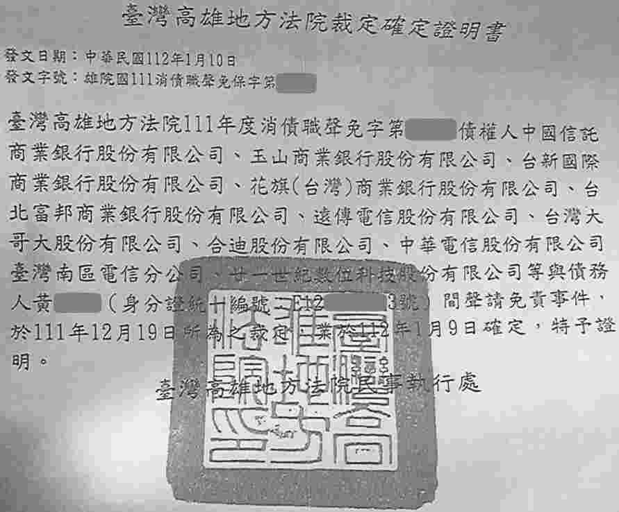 清算更生|法院清算程序|信用卡欠債|高雄地院債務清算成功案例，總債務金額約675萬，完全免責